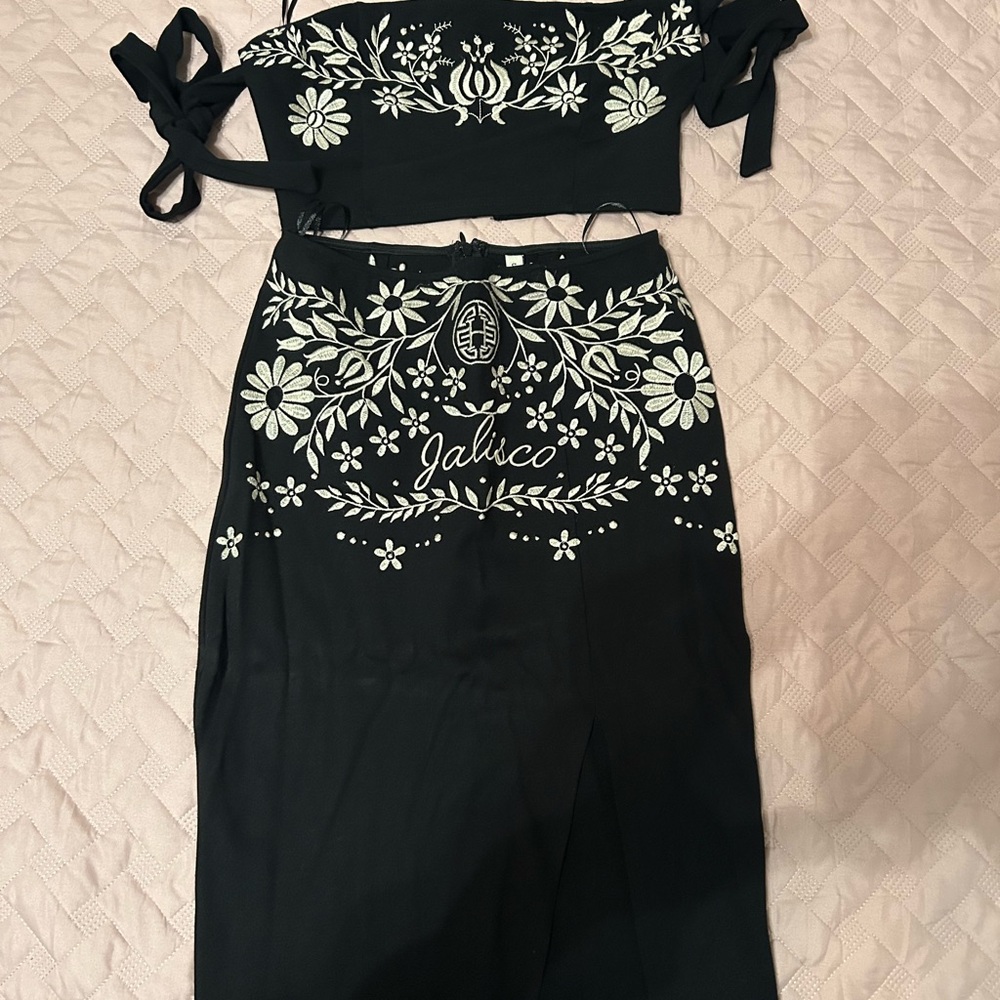 Black midi pencil skirt set of two pieces for cocktail
